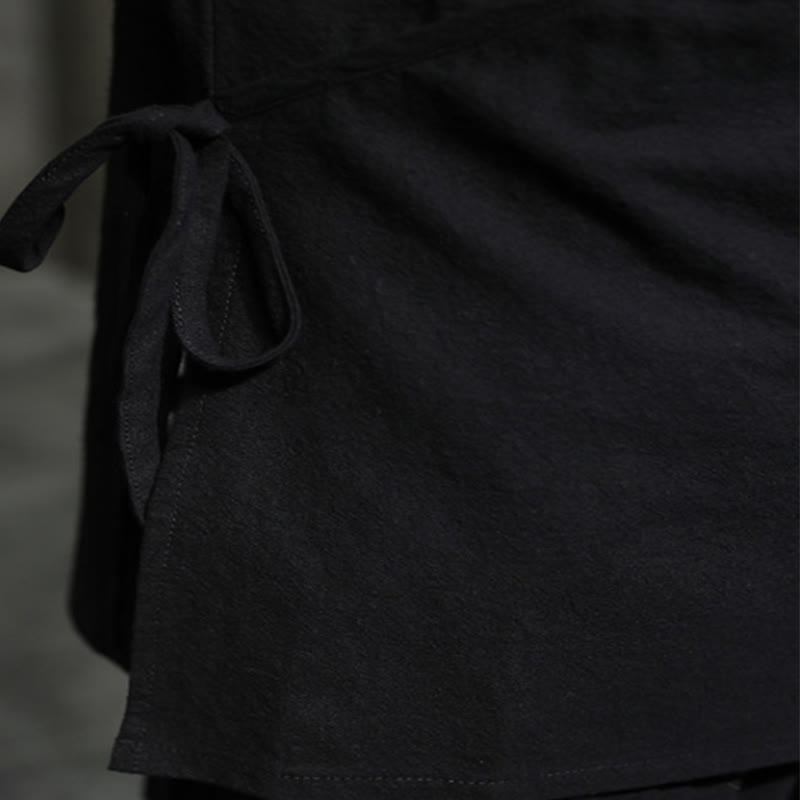 Buddha Stones Camisa de lino y algodón de manga larga para hombre, sencilla, con botones y cordones - image 10