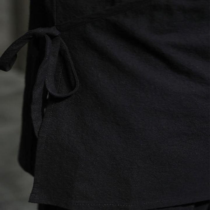 Buddha Stones Camisa de lino y algodón de manga larga para hombre, sencilla, con botones y cordones - image 10