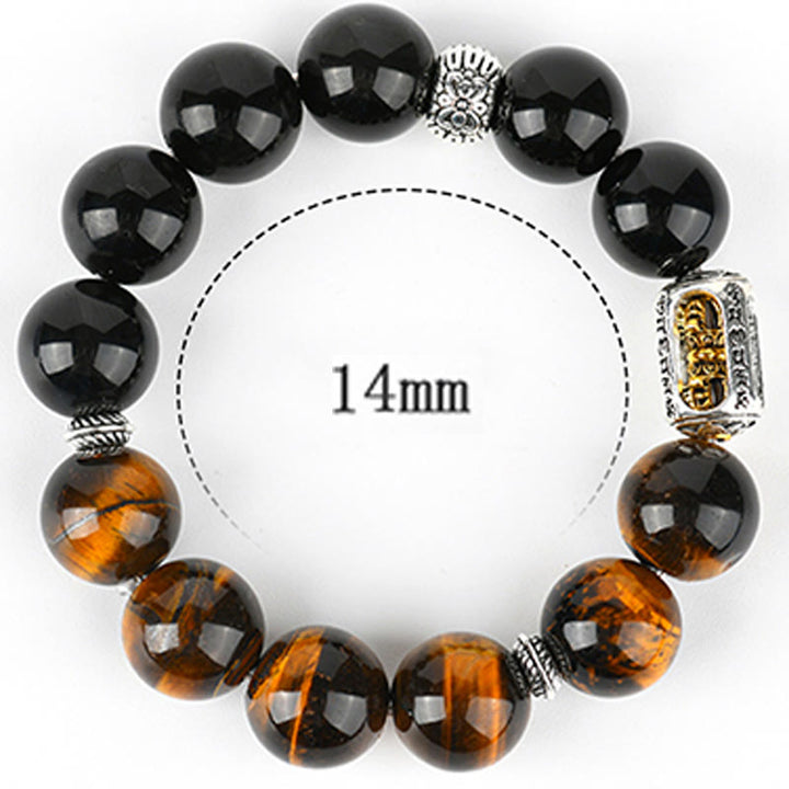 Pulsera protectora Vajra de obsidiana y ojo de tigre con brillo plateado natural de Buddha Stones