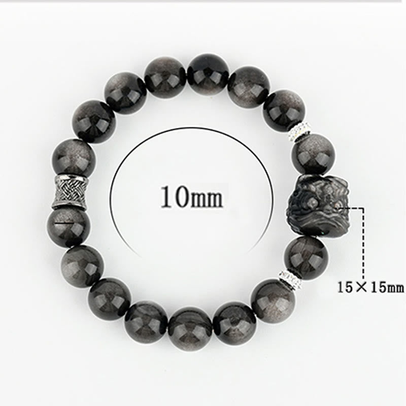 Pulsera protectora de obsidiana con brillo de plata natural y Buddha Stones para danza del león
