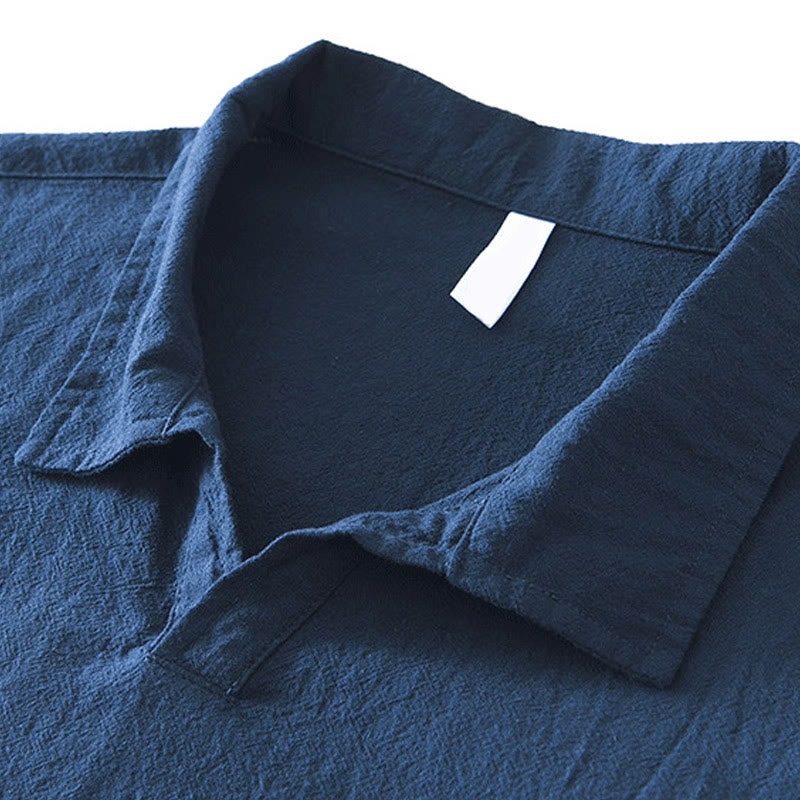 Camisa de lino y algodón de manga corta para hombre, diseño vintage sencillo y liso, con bolsillos y estampado de Buddha Stones. - image 7