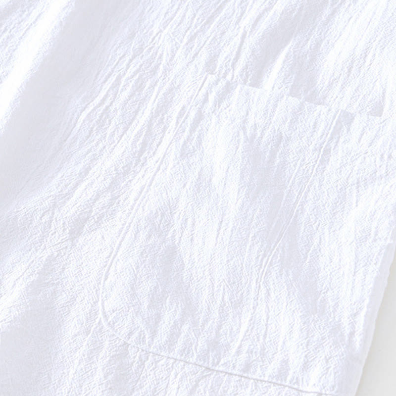 Camisa de lino y algodón de manga corta para hombre, diseño vintage sencillo y liso, con bolsillos y estampado de Buddha Stones. - image 18