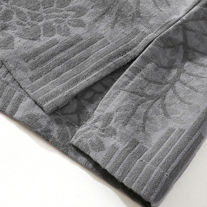 Camisa tipo cárdigan de algodón de media manga con cuello alto y estampado floral de jacquard con botones de rana para hombre, informal, de verano, con Buddha Stones - image 7