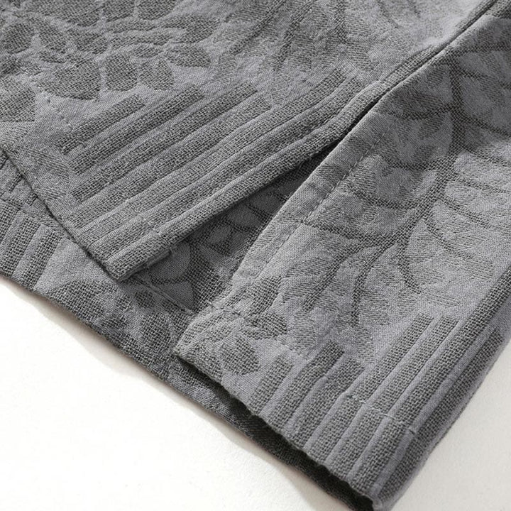 Camisa tipo cárdigan de algodón de media manga con cuello alto y estampado floral de jacquard con botones de rana para hombre, informal, de verano, con Buddha Stones - image 7