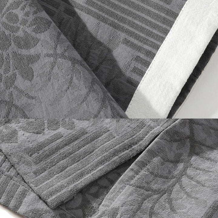 Camisa tipo cárdigan de algodón de media manga con cuello alto y estampado floral de jacquard con botones de rana para hombre, informal, de verano, con Buddha Stones - image 8