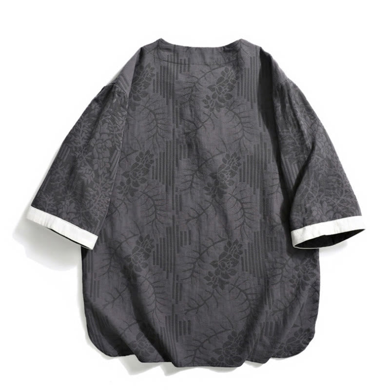 Camisa de algodón de manga corta y cuello redondo para hombre, estilo retro, informal, con diseño de rana china y botones de jacquard, con Buddha Stones - image 2