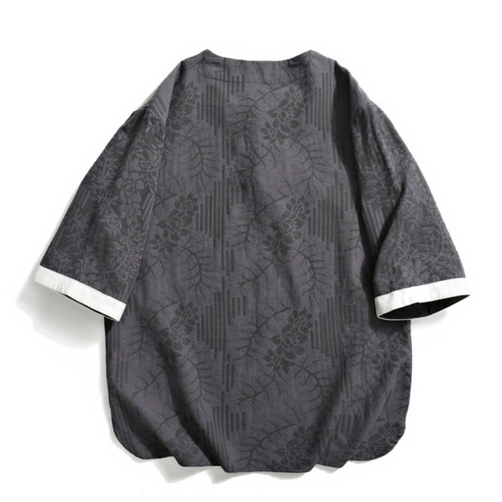 Camisa de algodón de manga corta y cuello redondo para hombre, estilo retro, informal, con diseño de rana china y botones de jacquard, con Buddha Stones - image 2