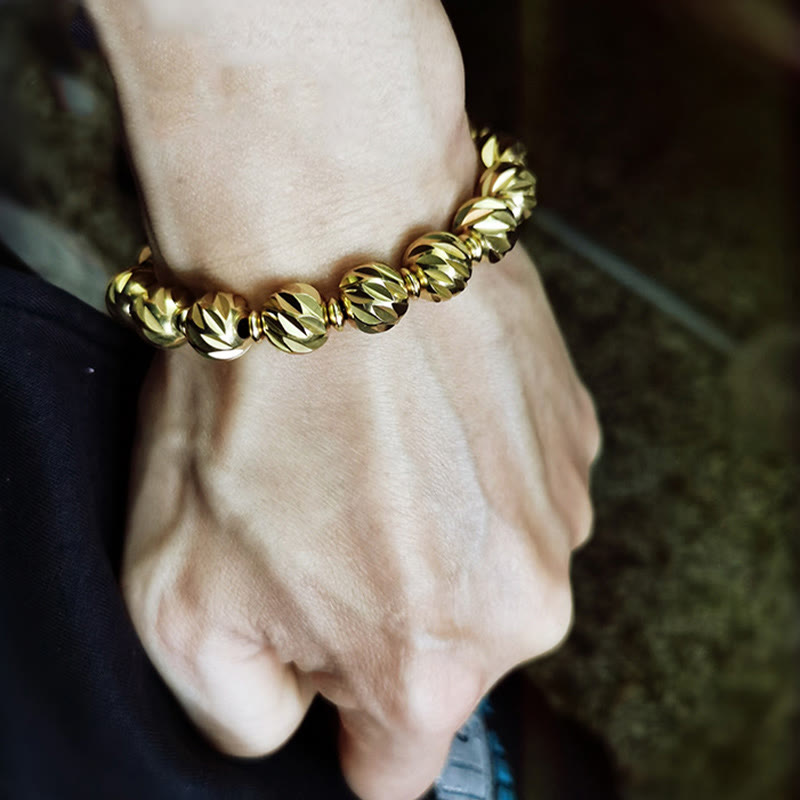 Pulsera de riqueza con cuentas de cobre y latón, con diseño de cuchillo tallado envejecido y Buddha Stones