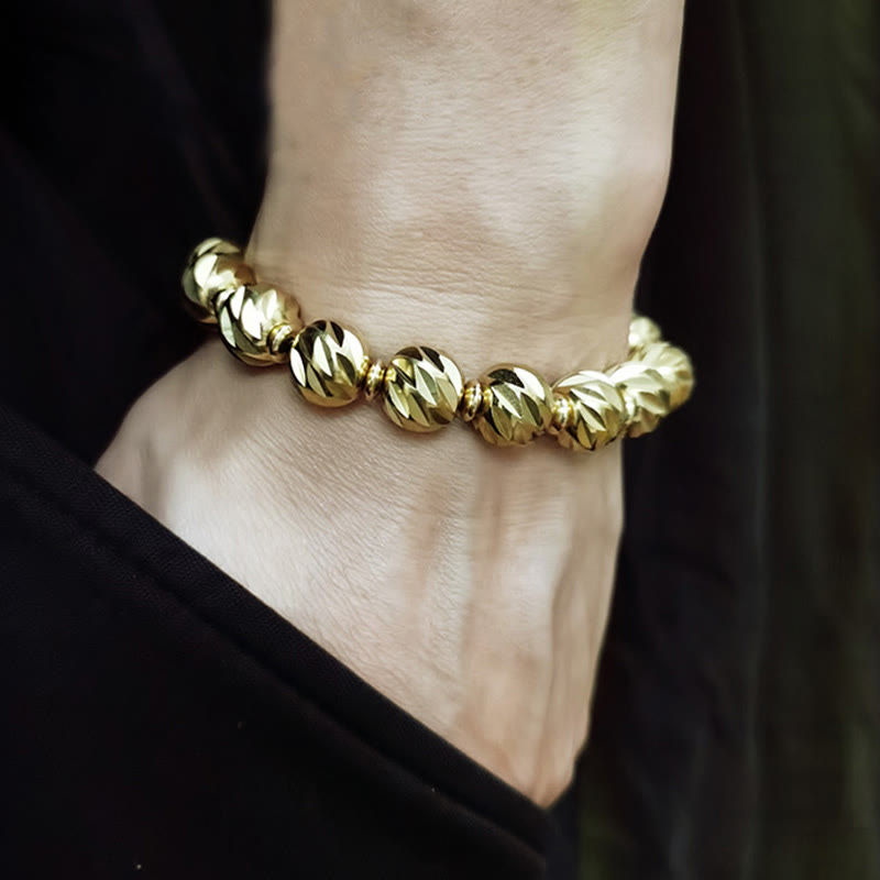 Pulsera de riqueza con cuentas de cobre y latón, con diseño de cuchillo tallado envejecido y Buddha Stones
