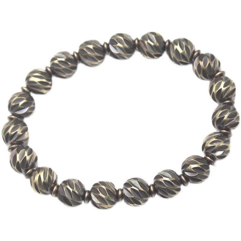 Pulsera de riqueza con cuentas de cobre y latón, con diseño de cuchillo tallado envejecido y Buddha Stones