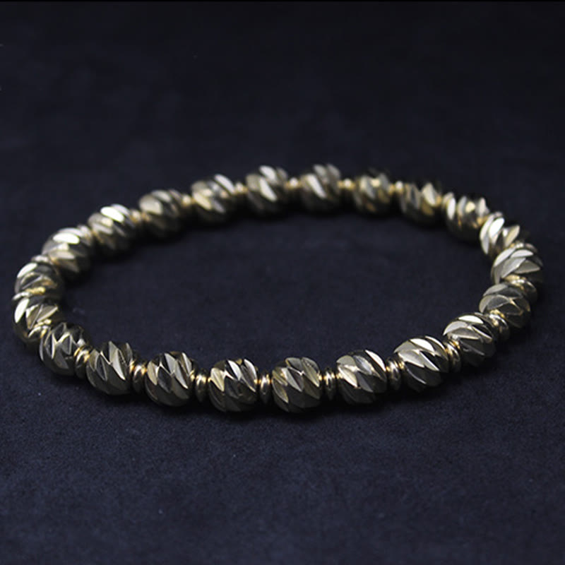 Pulsera de riqueza con cuentas de cobre y latón, con diseño de cuchillo tallado envejecido y Buddha Stones