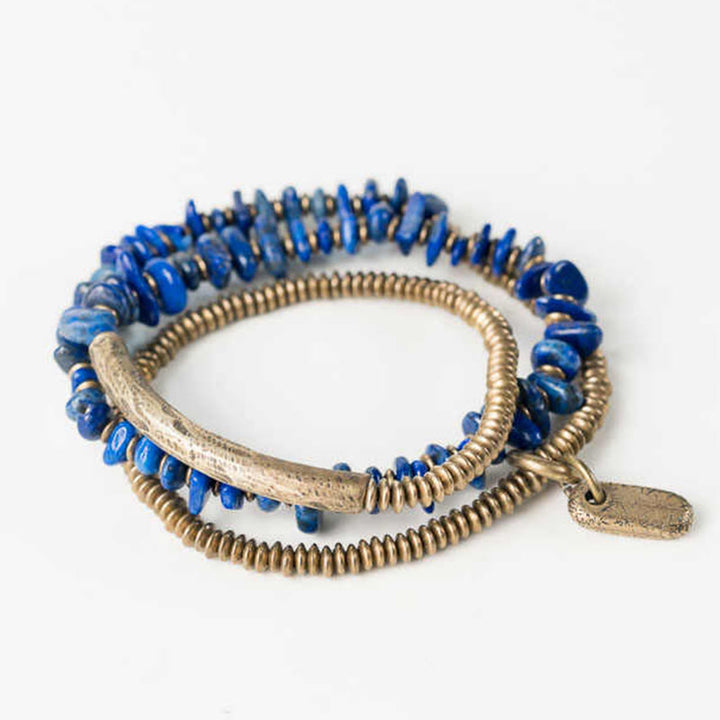 Pulsera de equilibrio de lazurita de triple vuelta con forma irregular de Buddha Stones