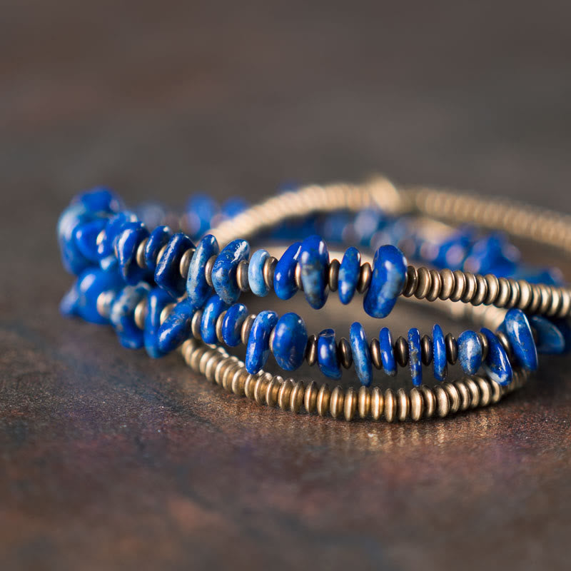 Pulsera de equilibrio de lapislázuli y lazurita con forma irregular de Buddha Stones y triple vuelta - image 7
