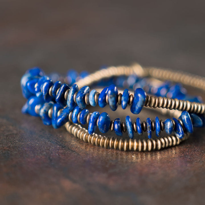 Pulsera de equilibrio de lapislázuli y lazurita con forma irregular de Buddha Stones y triple vuelta - image 7