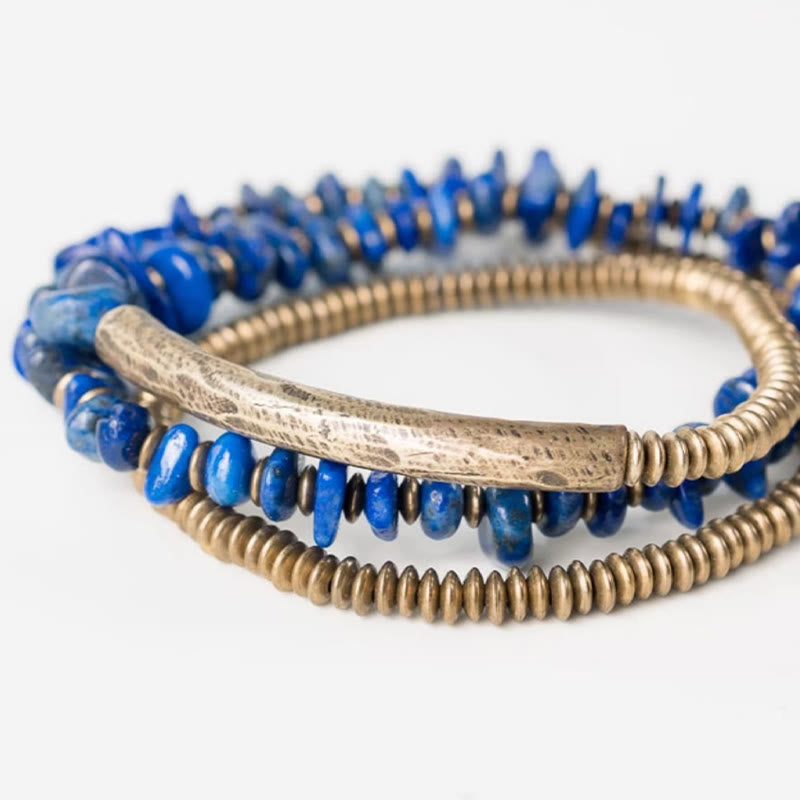Pulsera de equilibrio de lapislázuli y lazurita con forma irregular de Buddha Stones y triple vuelta - image 4