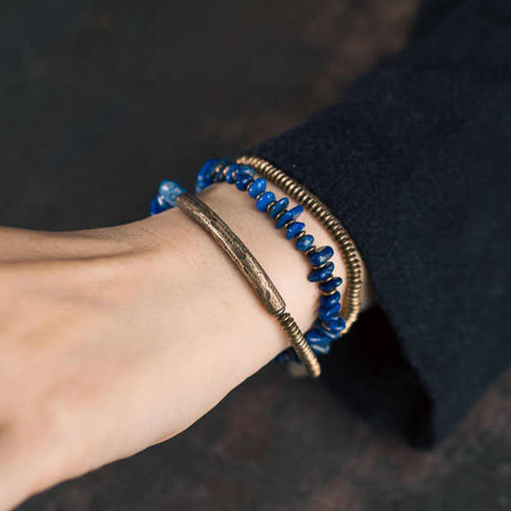 Pulsera de equilibrio de lapislázuli y lazurita con forma irregular de Buddha Stones y triple vuelta - image 10