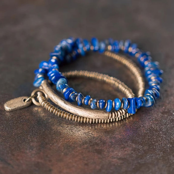 Pulsera de equilibrio de lapislázuli y lazurita con forma irregular de Buddha Stones y triple vuelta - image 1