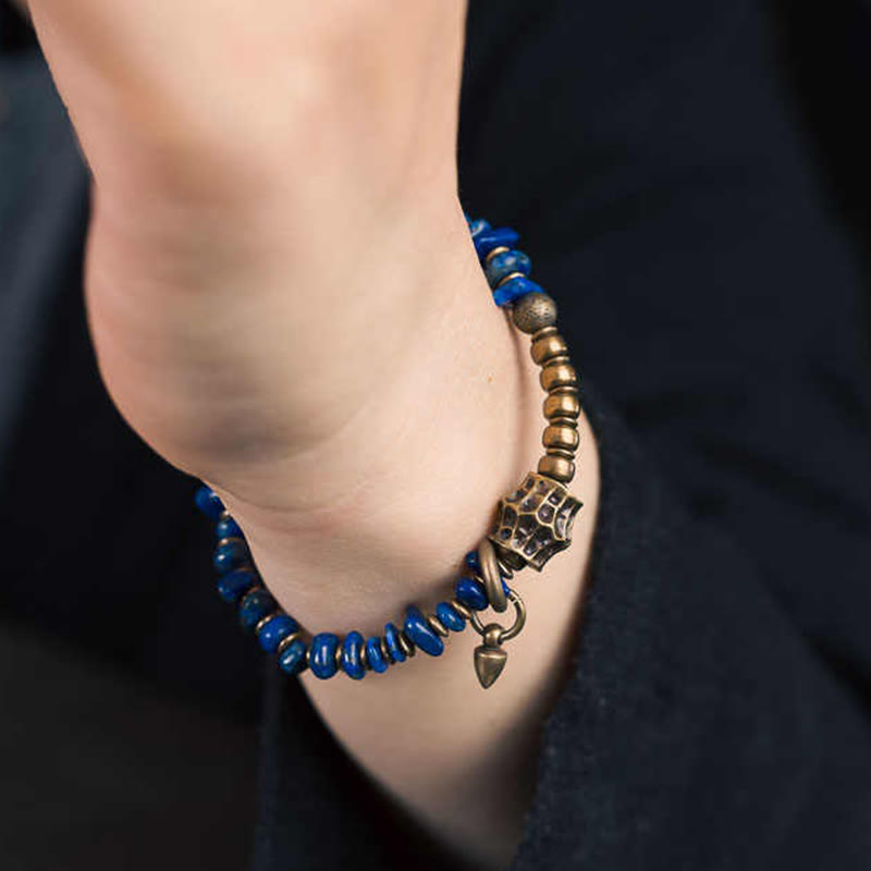 Pulsera positiva de lapislázuli con diseño vintage de Buddha Stones y forma irregular - image 8
