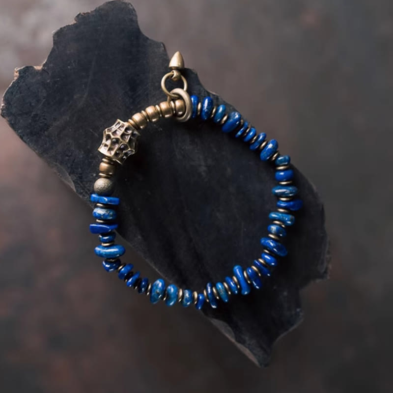 Pulsera positiva de lapislázuli con diseño vintage de Buddha Stones y forma irregular - image 1