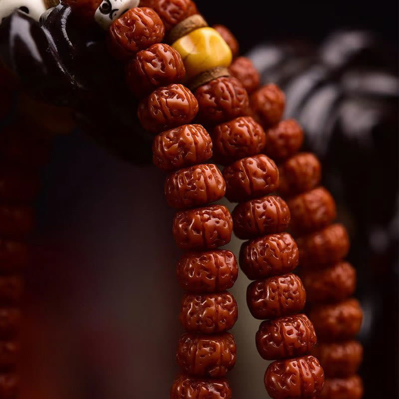 Mala con borla de Rudraksha y semillas de Bodhi de 108 cuentas de Buddha Stones