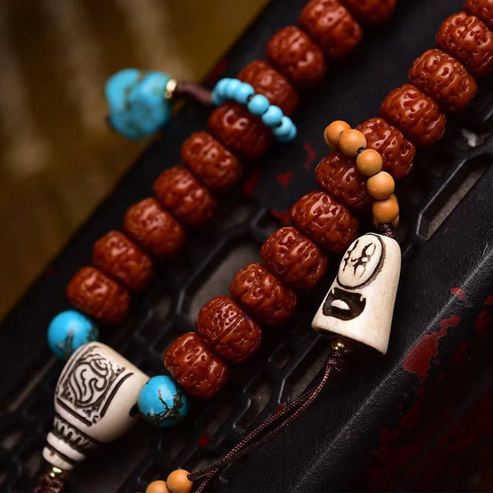 Mala con borla de Rudraksha y semillas de Bodhi de 108 cuentas de Buddha Stones