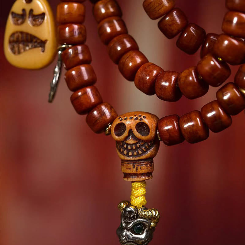 Mala de fuerza de 108 cuentas de hueso tibetano con Buddha Stones y cuentas Dzi