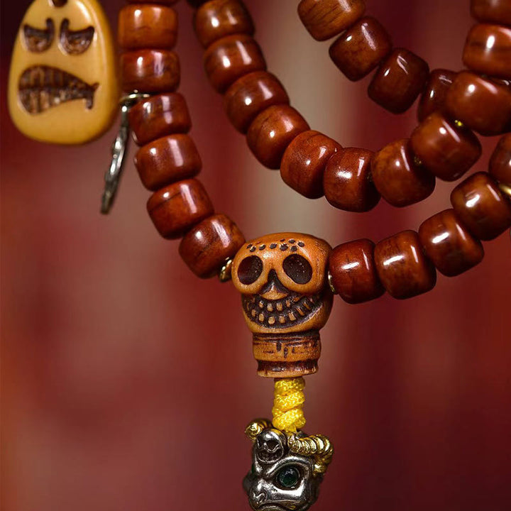 Mala de fuerza de 108 cuentas de hueso tibetano con Buddha Stones y cuentas Dzi
