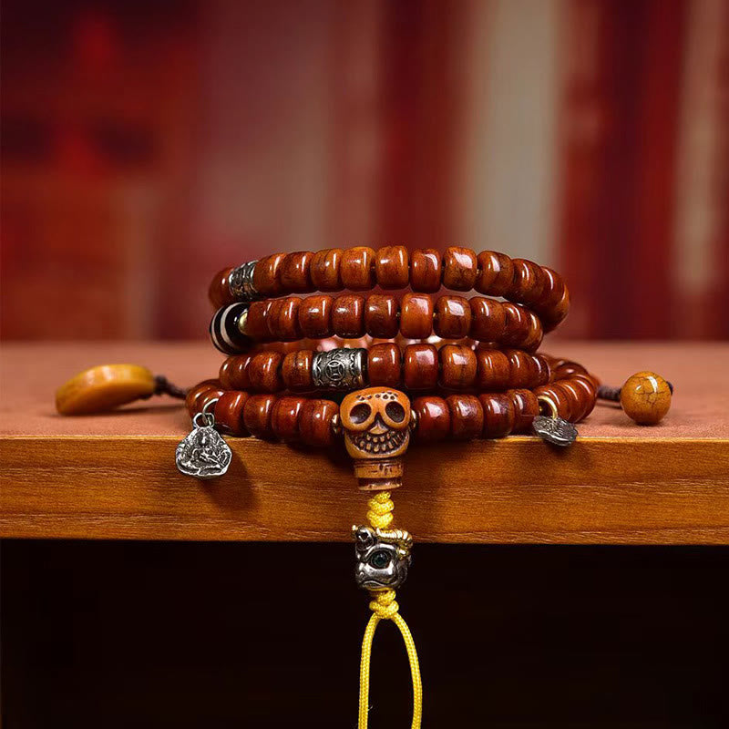 Mala de fuerza de 108 cuentas de hueso tibetano con Buddha Stones y cuentas Dzi
