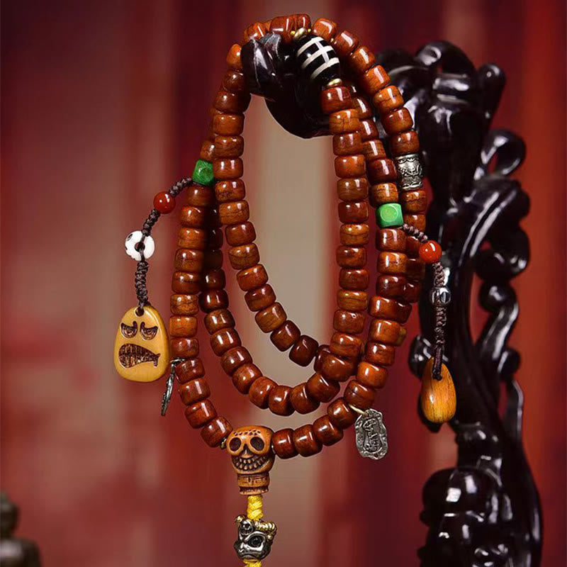 Mala de fuerza de 108 cuentas de hueso tibetano con Buddha Stones y cuentas Dzi
