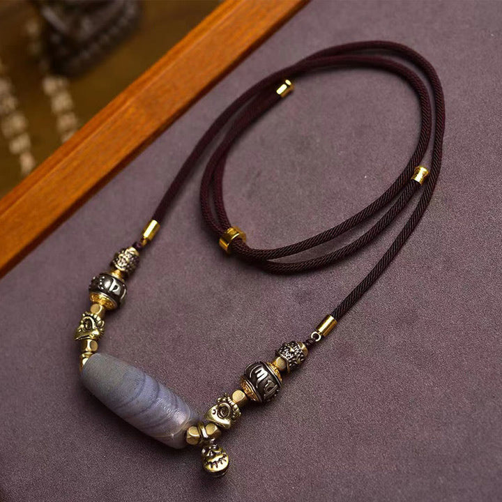 Buddha Stones Tíbet Dzi Bead Om Mani Padme Hum Protección Collar Colgante - Cuentas Dzi - image 0