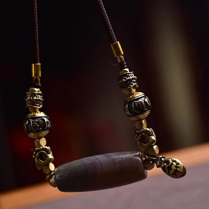 Buddha Stones Tíbet Dzi Bead Om Mani Padme Hum Protección Collar Colgante - image 1