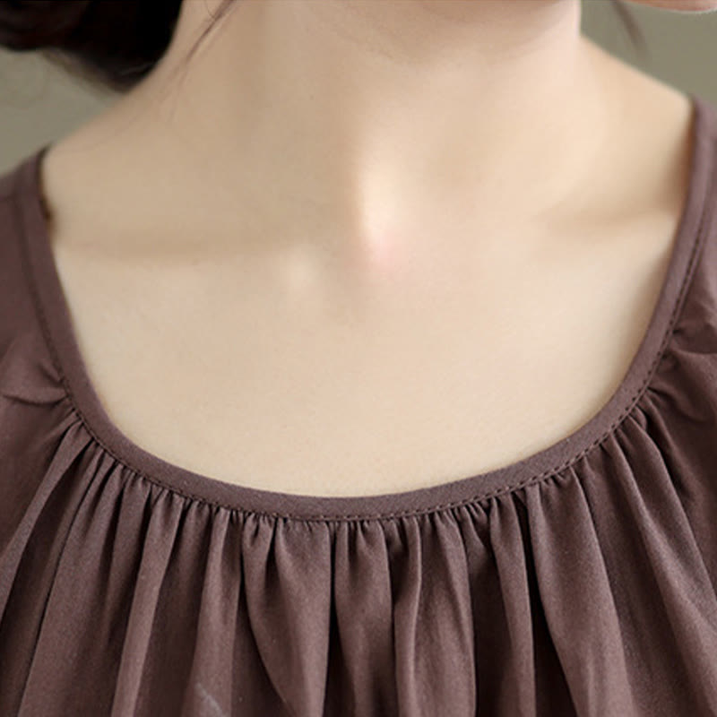 Chaleco de lino y algodón para mujer, diseño artístico de verano con Buddha Stones, color sólido, plisado y cuello redondo - image 5