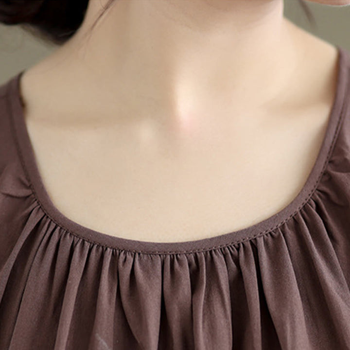 Chaleco de lino y algodón para mujer, diseño artístico de verano con Buddha Stones, color sólido, plisado y cuello redondo - image 5