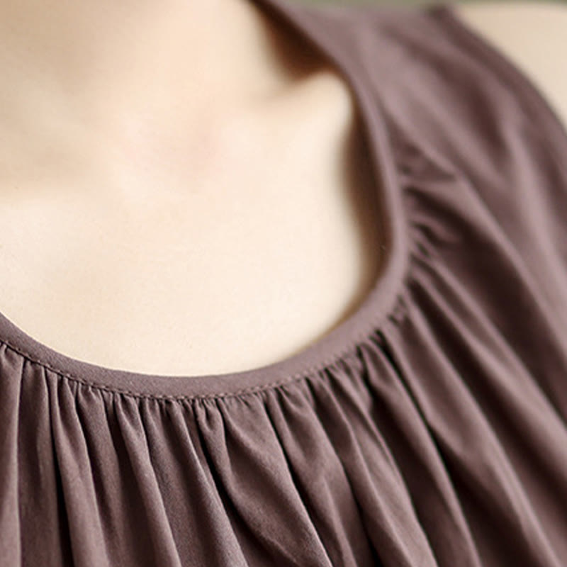 Chaleco de lino y algodón para mujer, diseño artístico de verano con Buddha Stones, color sólido, plisado y cuello redondo - image 6