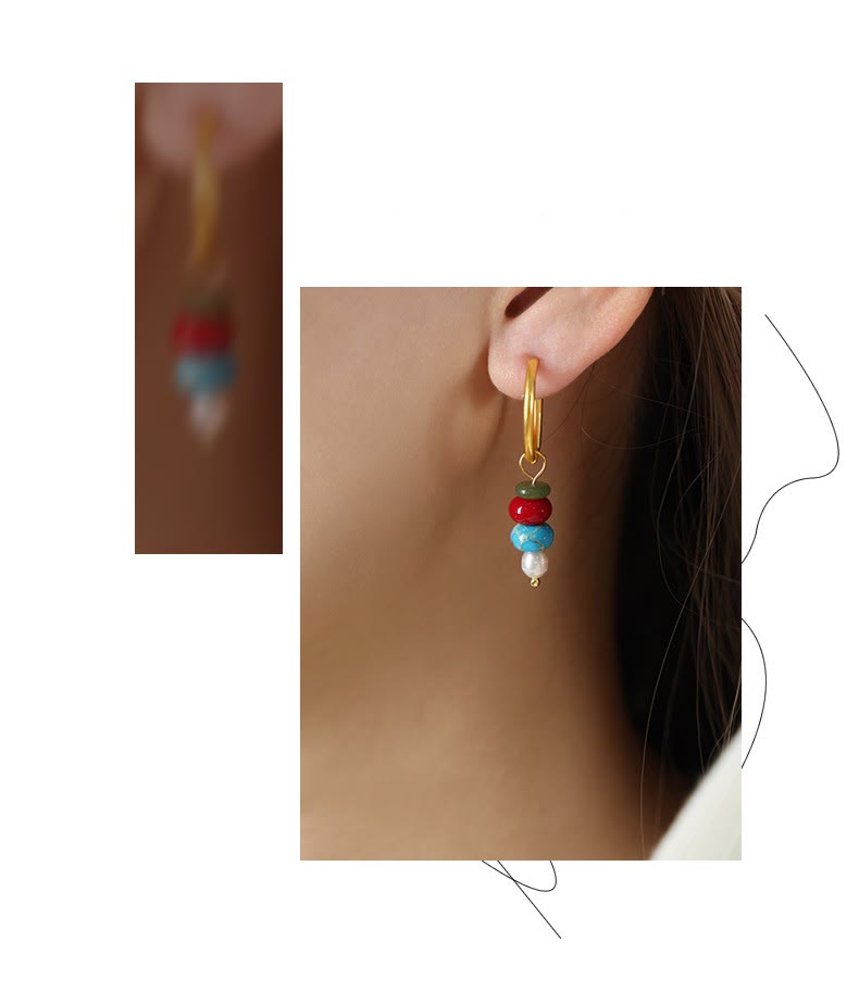 Pendientes de acero y titanio con diseño de piedra marnyi tibetana de Buddha Stones y ágata roja natural.