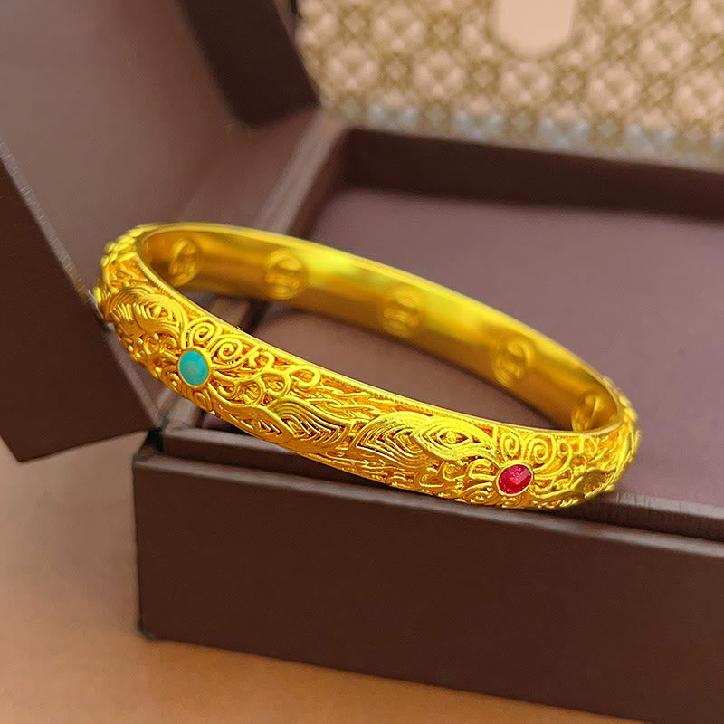 Pulsera de la suerte con Buddha Stones, flores y hojas bañadas en oro y cobre