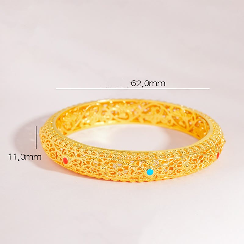 Pulsera de la suerte con Buddha Stones bañadas en cobre y flores doradas, diseño de enredadera, 62 mm (2,44 pulgadas)