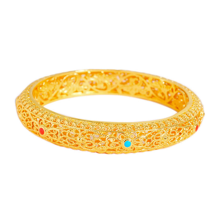 Pulsera de la suerte con Buddha Stones bañadas en cobre y flores doradas, diseño de enredadera, 62 mm (2,44 pulgadas)