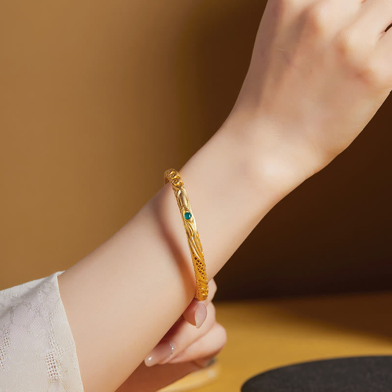 Buddha Stones Pulsera de bendición con diseño hueco de flor dorada de plata de ley 999 - image 4