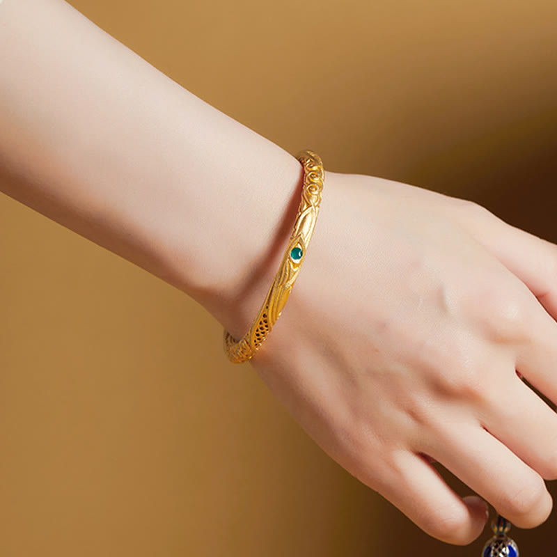 Buddha Stones Pulsera de bendición con diseño hueco de flor dorada de plata de ley 999 - image 7