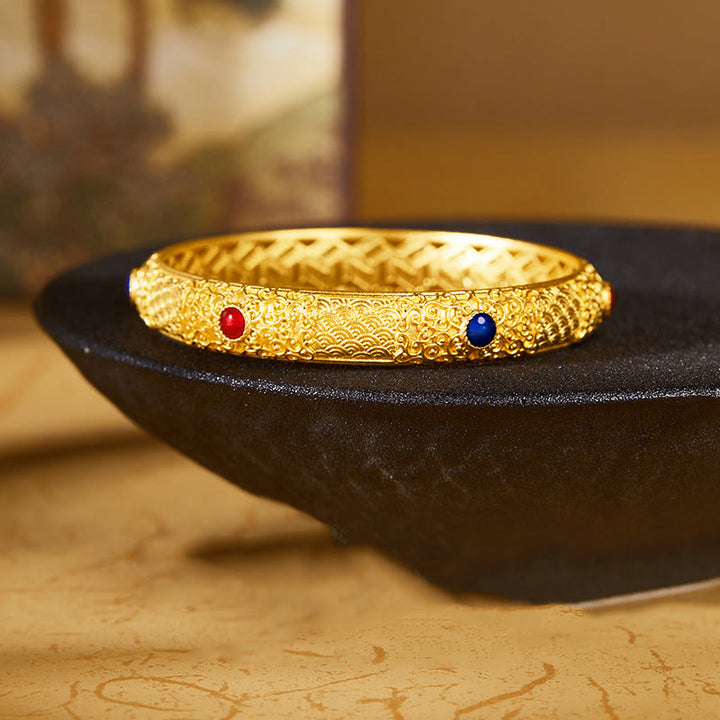 Pulsera de protección con diseño hueco de nubes doradas y Buddha Stones en plata de ley 925, 56 mm (2,20 pulgadas)
