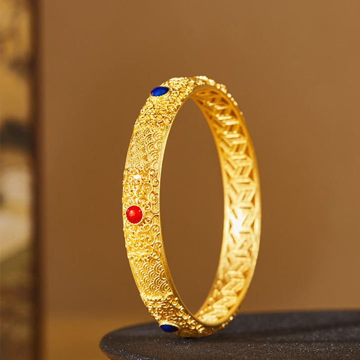 Pulsera de protección con diseño hueco de nubes doradas y Buddha Stones en plata de ley 925, 56 mm (2,20 pulgadas) - image 1