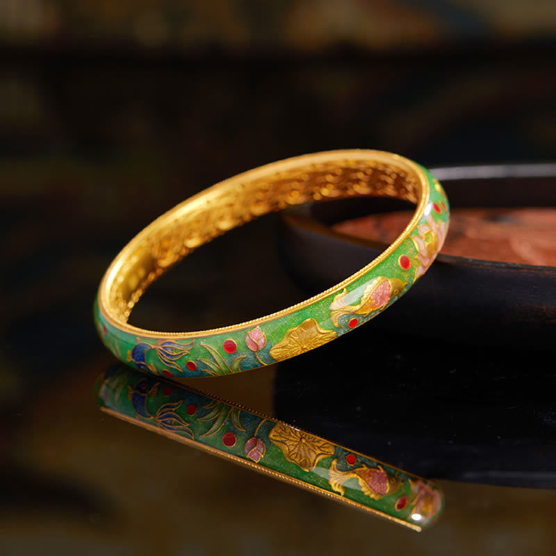 Pulsera de plata de ley 999 con diseño hueco de pez koi y loto , Buddha Stones, 58 mm (2,28 pulgadas) - image 1