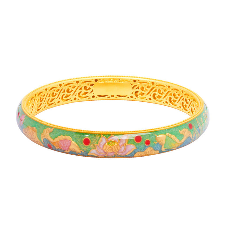 Pulsera de plata de ley 999 con diseño hueco de pez koi y loto , Buddha Stones, 58 mm (2,28 pulgadas)
