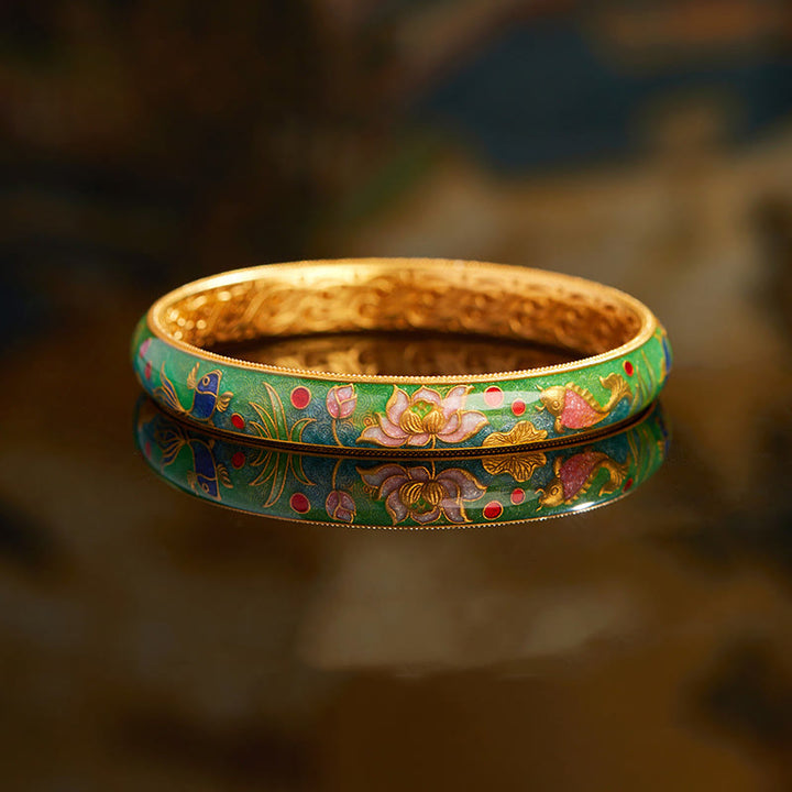 Pulsera de plata de ley 999 con diseño hueco de pez koi y loto , Buddha Stones, 58 mm (2,28 pulgadas) - 58 milímetros - image 0