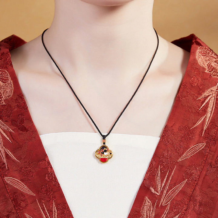 Collar con colgante de plata de ley 925 con Buddha Stones, flor de ciruelo, gato y trébol de cuatro hojas. - image 7