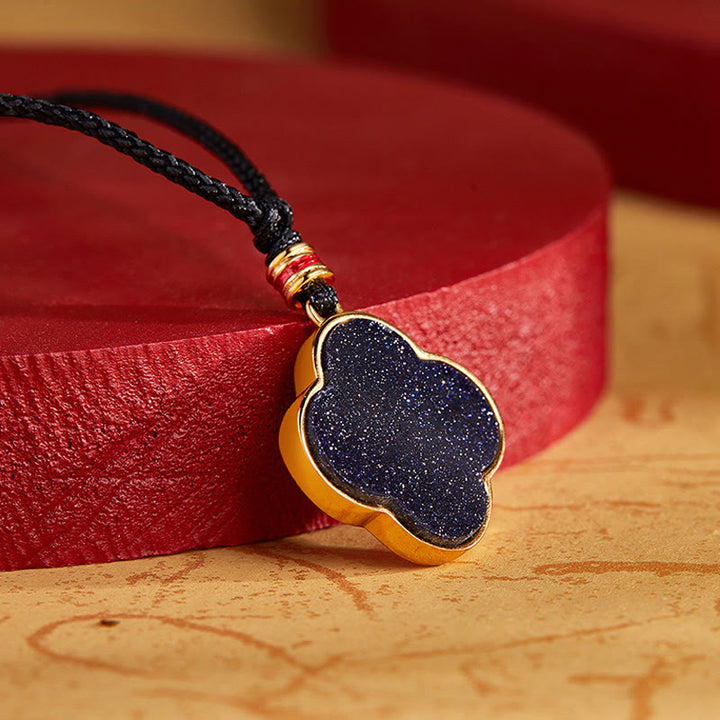 Collar con colgante de plata de ley 925 con Buddha Stones, flor de ciruelo, gato y trébol de cuatro hojas. - image 3