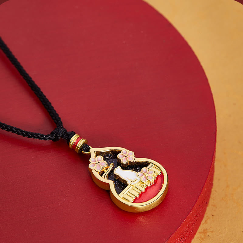 Buddha Stones Collar con colgante de protección de plata de ley 925 con diseño de calabaza y flor de melocotón - image 2