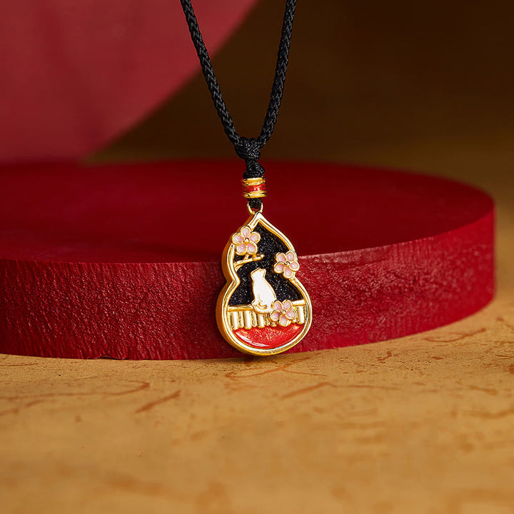 Buddha Stones Collar con colgante de protección de plata de ley 925 con diseño de calabaza y flor de melocotón - image 1