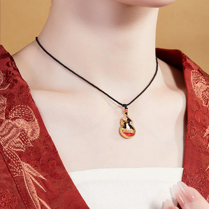 Buddha Stones Collar con colgante de protección de plata de ley 925 con diseño de calabaza y flor de melocotón - image 8